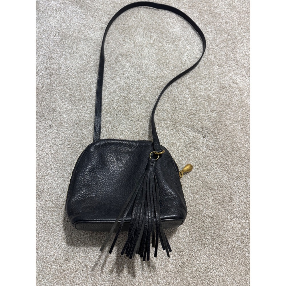 Hobo Nash Black Pebbled Leather Tassel Crossbody Dome Bag Gold Hardware